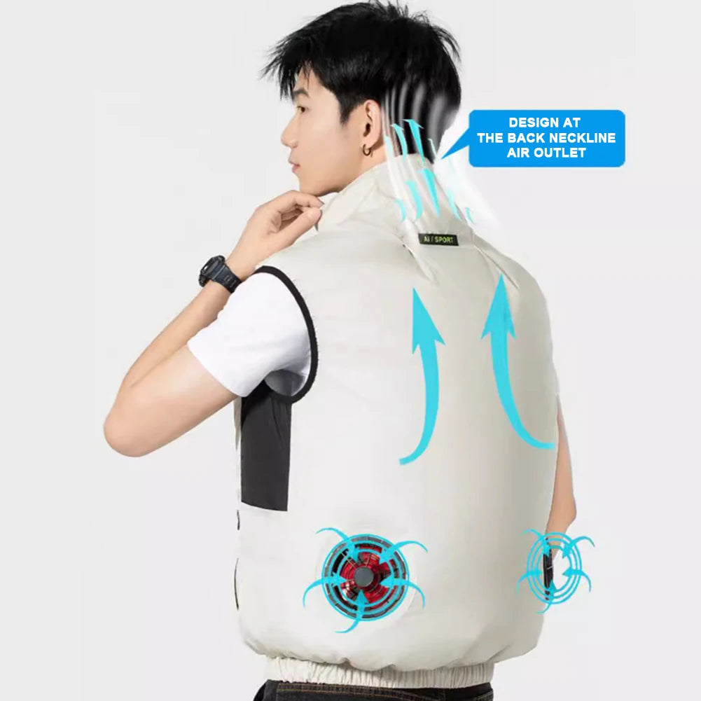 Cooling Ice Fan Vest For Hot Weather Workwear Breathable Wearable