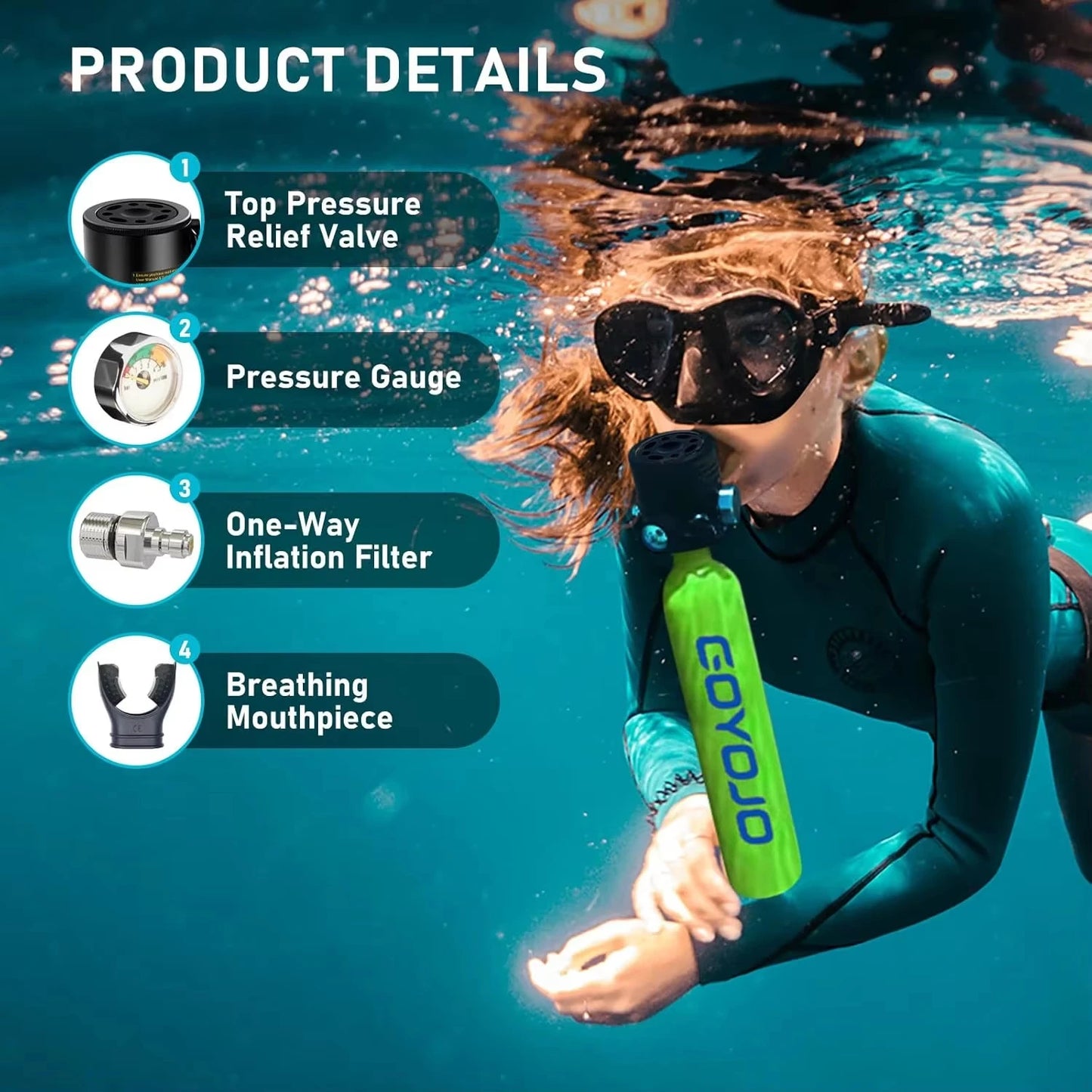 GOYOJO Mini Scuba Tank Portable Emergency Diving Cylinder For Snorkeling