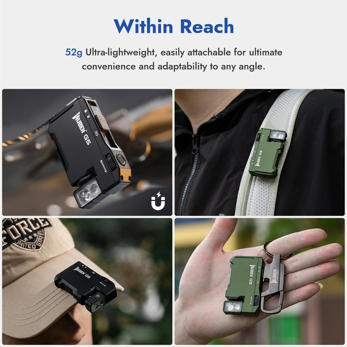 WUBEN G5 USB C Rechargeable EDC Flashlight 400 Lumen Magnetic Keychain