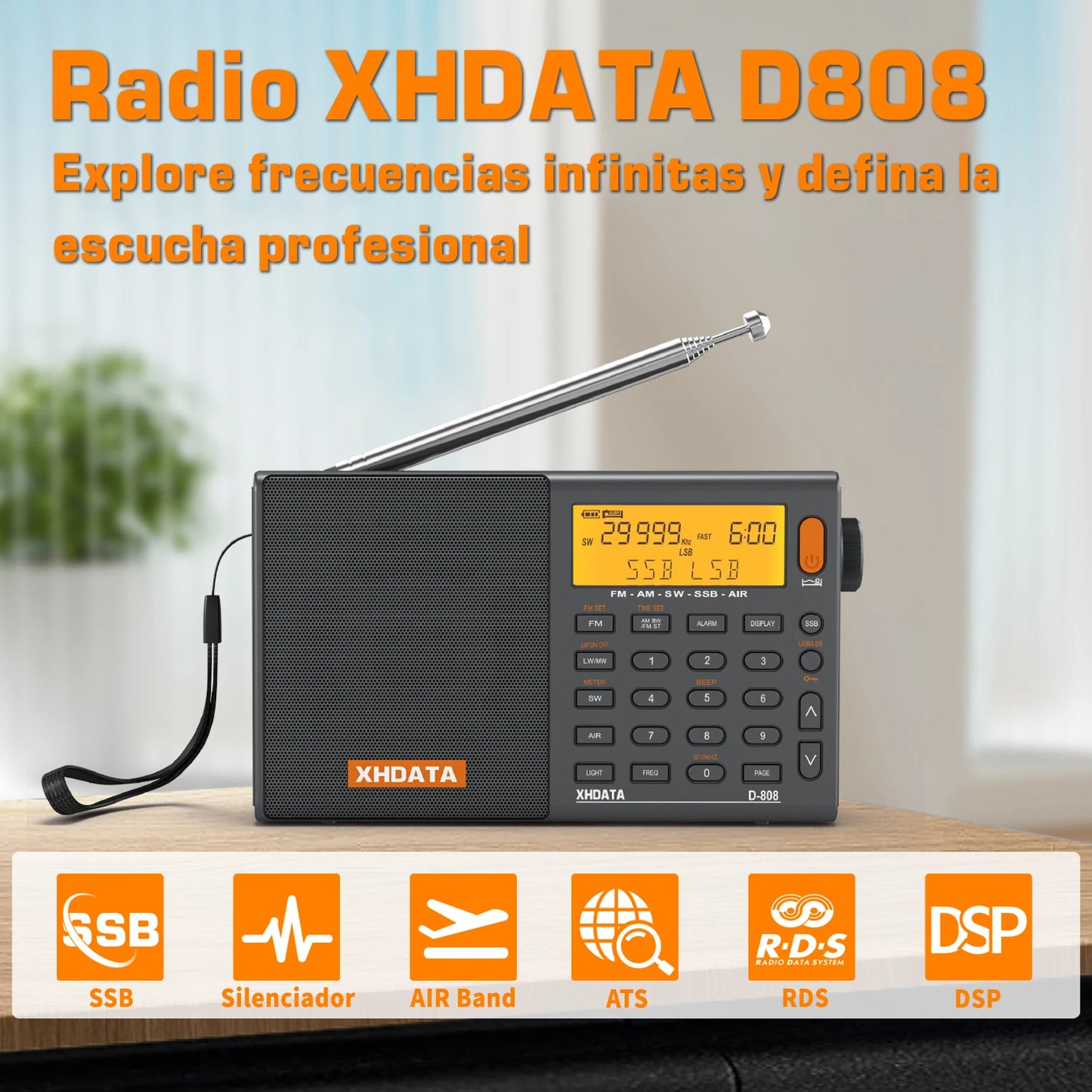 XHDATA D808 Portable Multiband Radio Receiver AM FM SW SSB