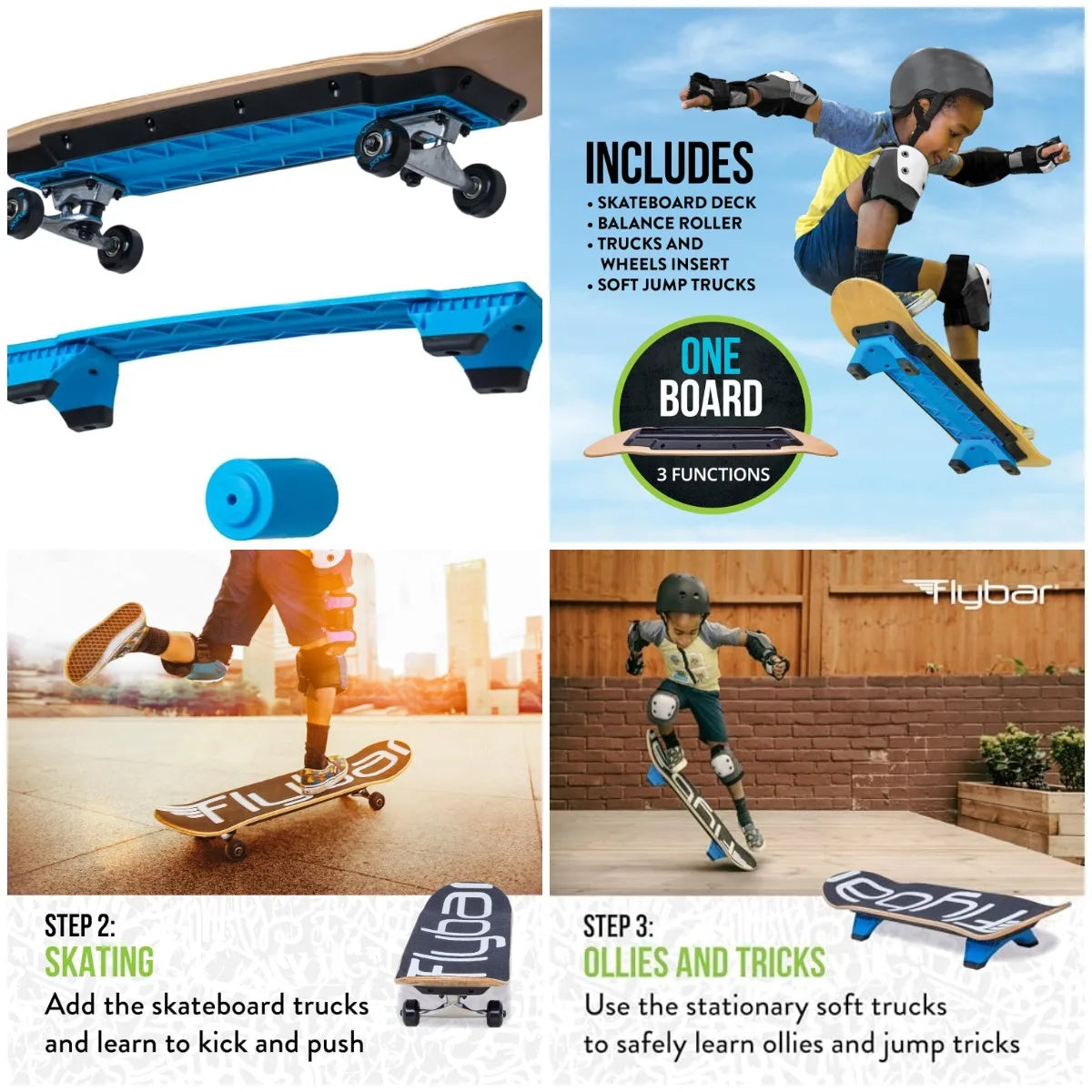 YTYIN Learn To Skate 3 In 1 Complete Skateboard Kit