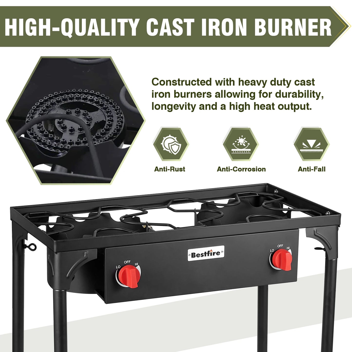 2 Burner Camping Stove 150000 BTU High Pressure Propane Grill
