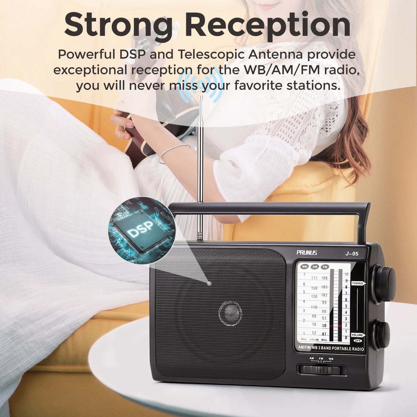 PRUNUS Weather AM FM Portable Radio 3X D Cell Batteries