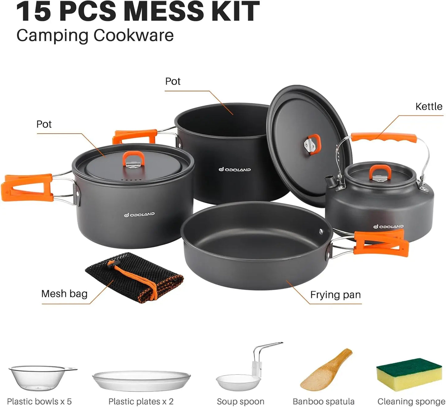 Camping Cookware Set 15 Piece Nonstick Pots And Pans Kettle