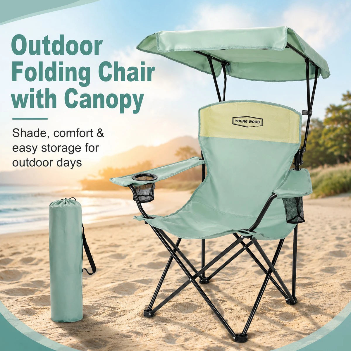 GERC Portable Beach Chair With Cup Holder And Side Pocket