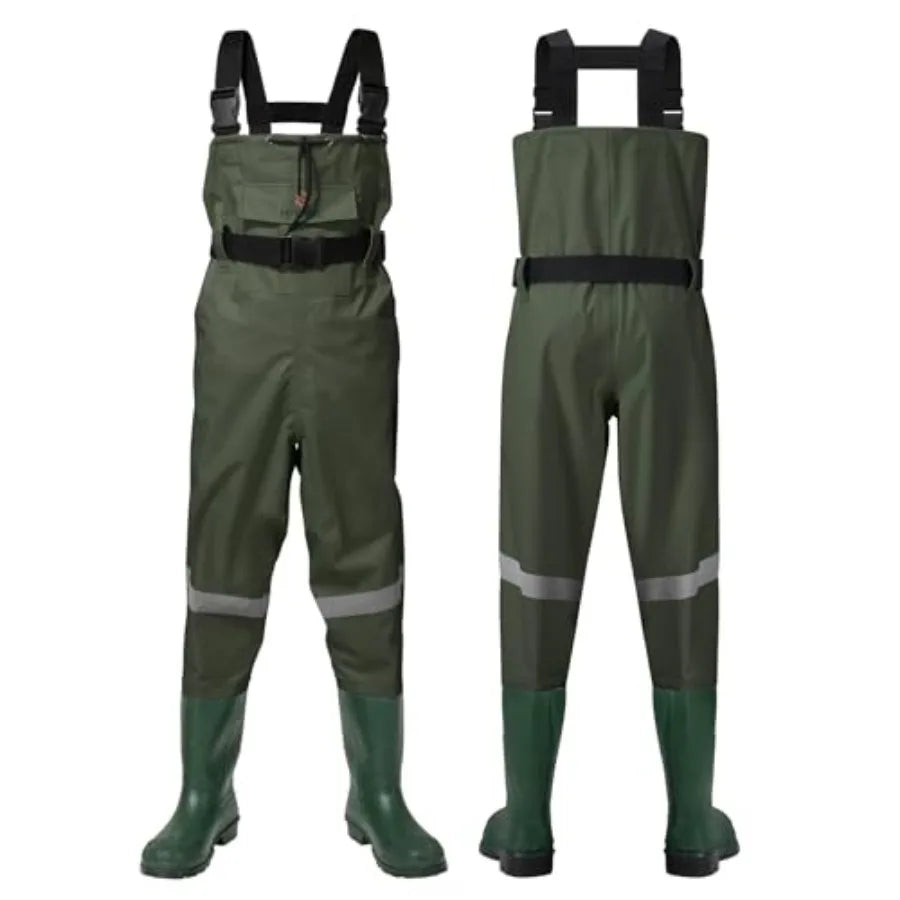 Youth PVC Chest Waders With Boots Waterproof Fishing Waders Reflective Band
