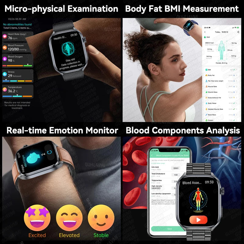 AI Health Diagnosis Smartwatch ECG PPG Blood Pressure BT Call