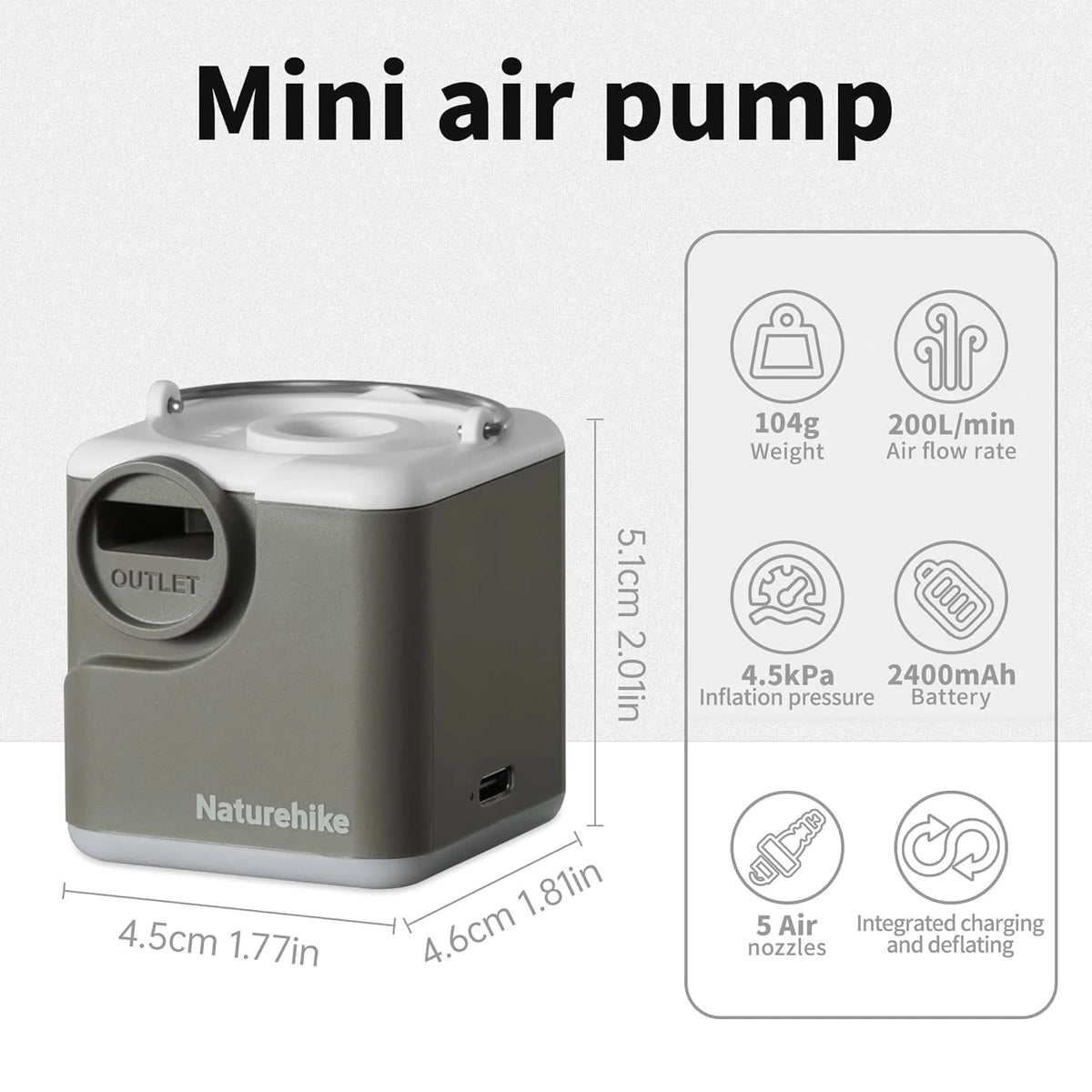 Naturehike Portable Electric Air Inflator And Deflator Pump