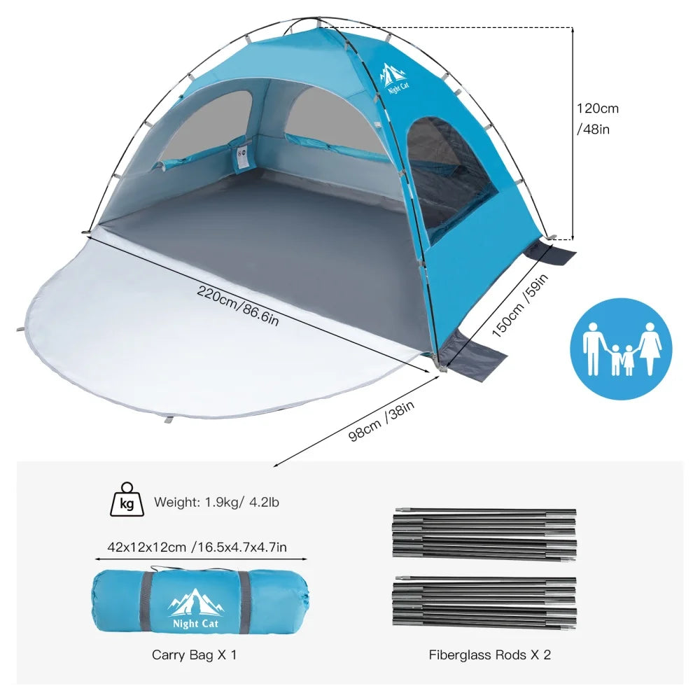 Night Cat Portable Sun Shade Tent For Three To Four People With UV Protection