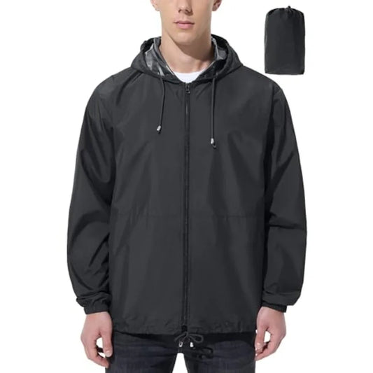 Mens Rain Jacket Raincoat Windbreaker Waterproof Lightweight Packable Hooded