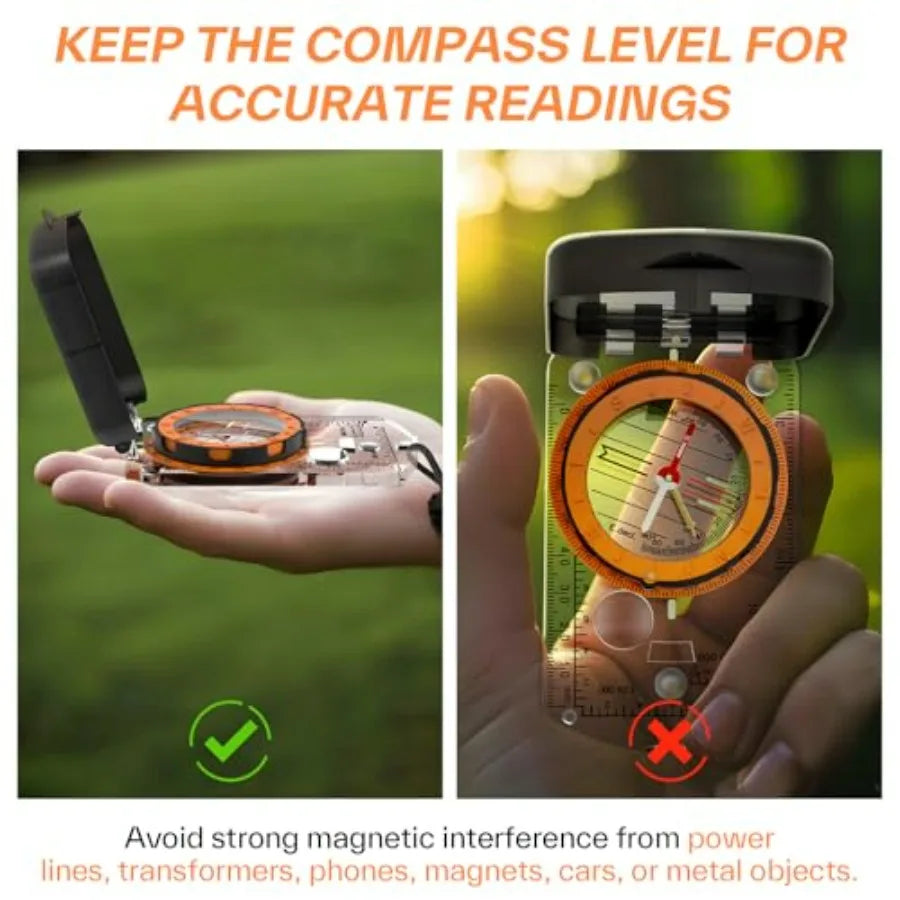 Hiking Compass With Mirror For Survival And Orienteering Camping