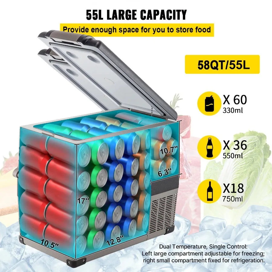 Dual Zone Portable Refrigerator Freezer Cooler For RV Car Camping