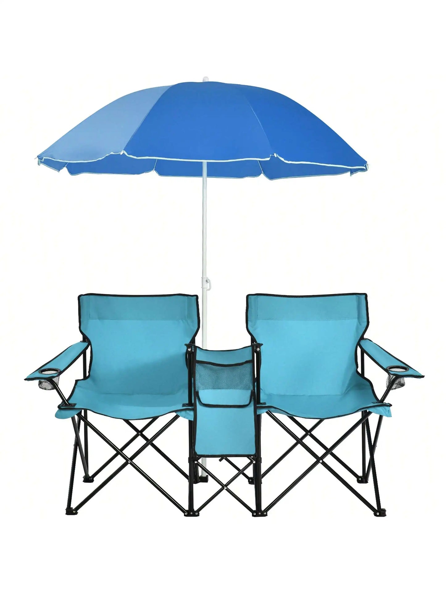 Folding Picnic Double Chair With Umbrella Table Cooler For Beach Camping