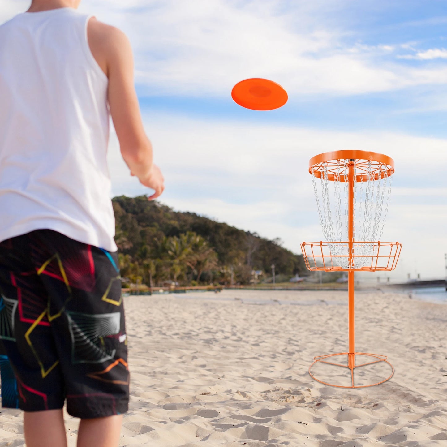 Disc Golf Training Basket With 24 Chain Portable Target For Outdoor Play