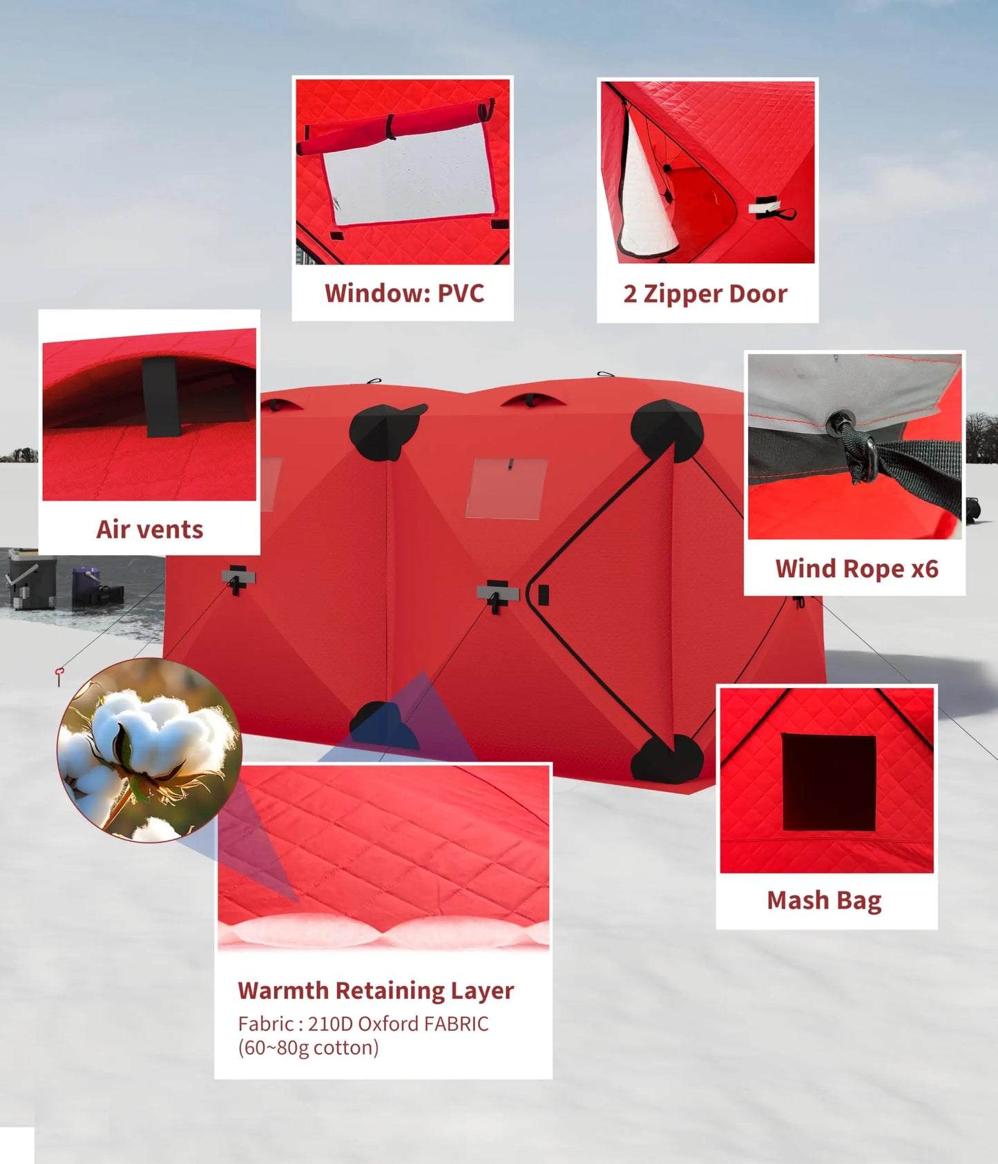 Pop Up Ice Fishing Tent Insulated Shelter Hub Style For 3 To 4 People