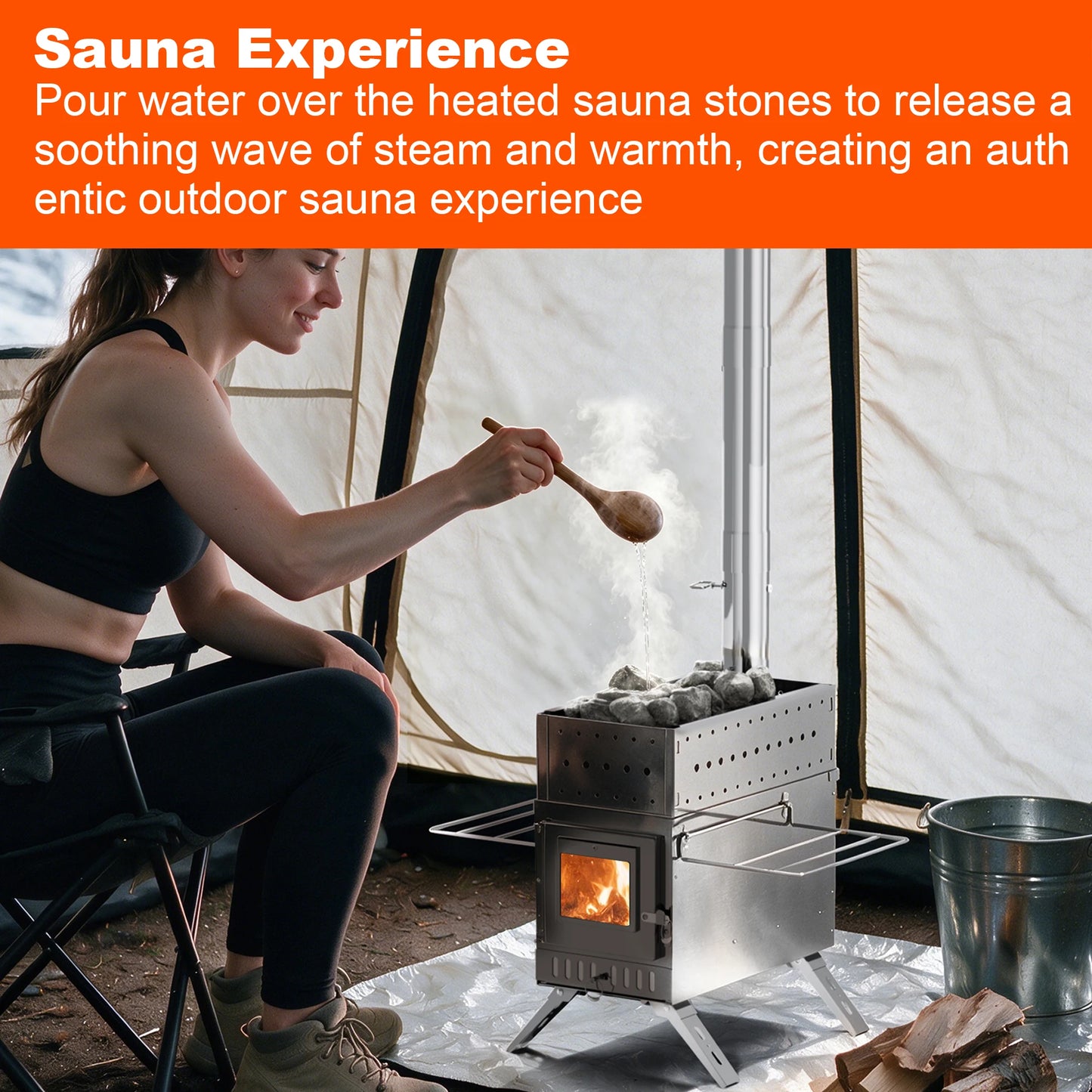 Portable Stainless Steel Hot Tent Stove With Six Chimney Pipes