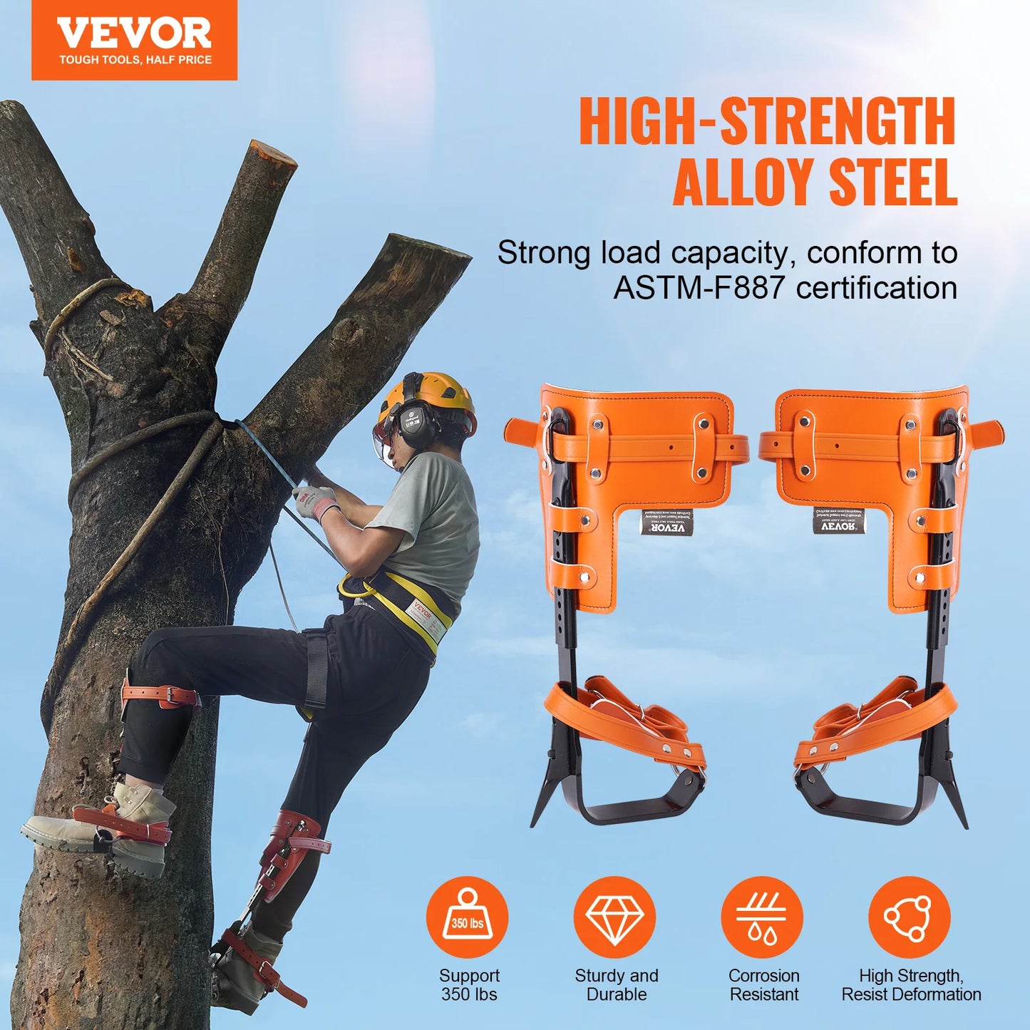 Tree Climbing Spikes Steel With Straps And Protectors 350 Lbs