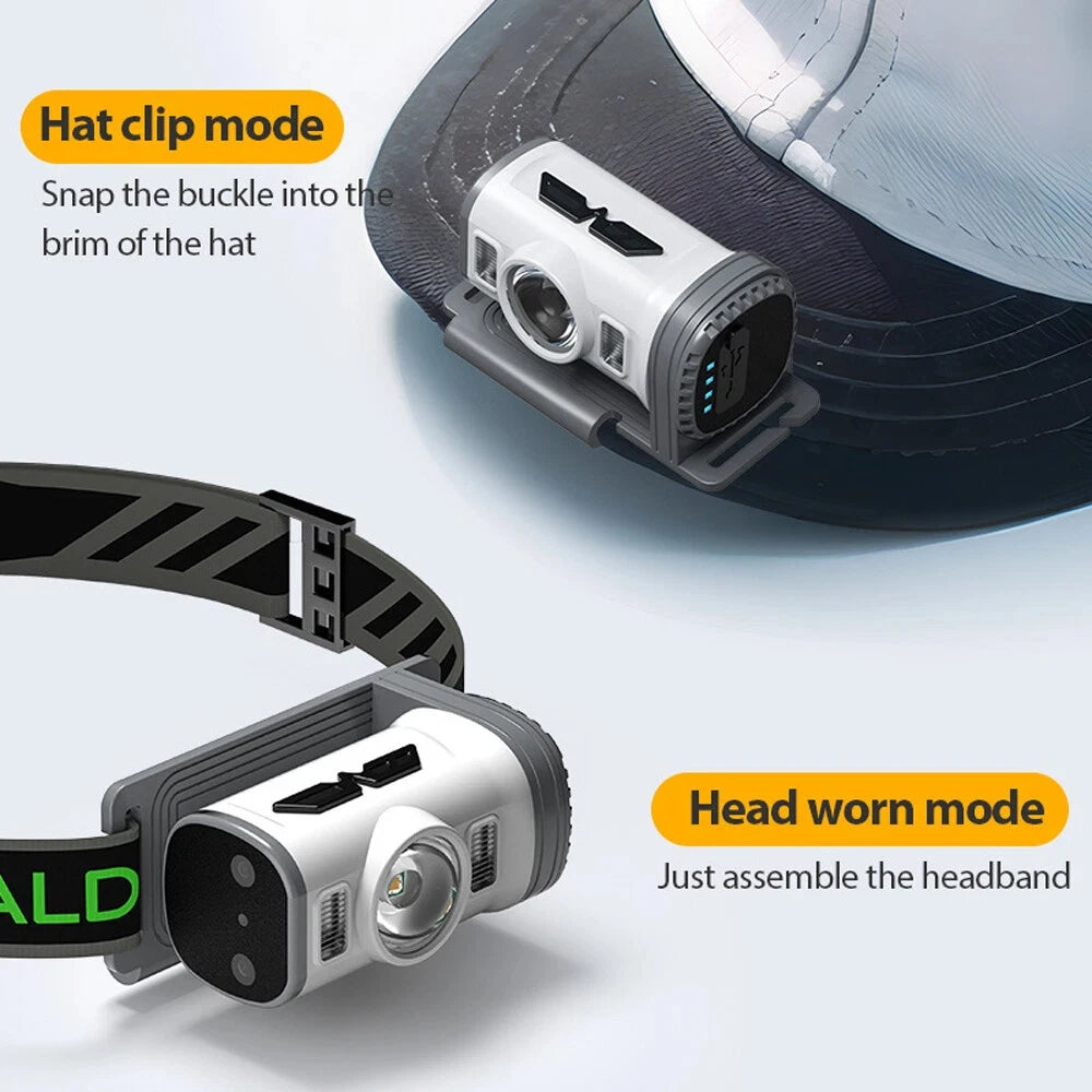 COB LED Headlamp USB Headlight Torch Work Light for Hiking