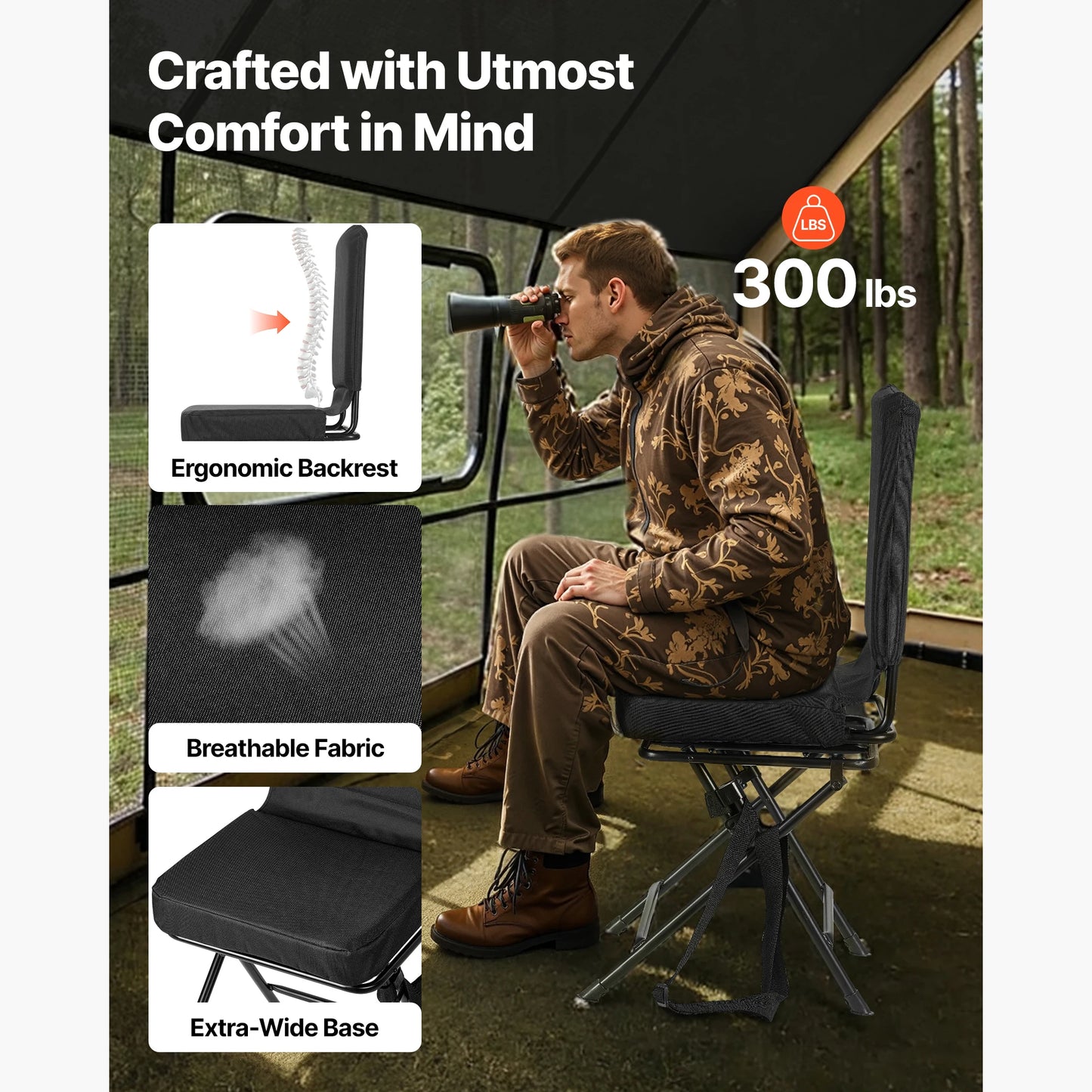 VEVOR Hunting Blind Chair 360 Degree Silent Swivel Foldable