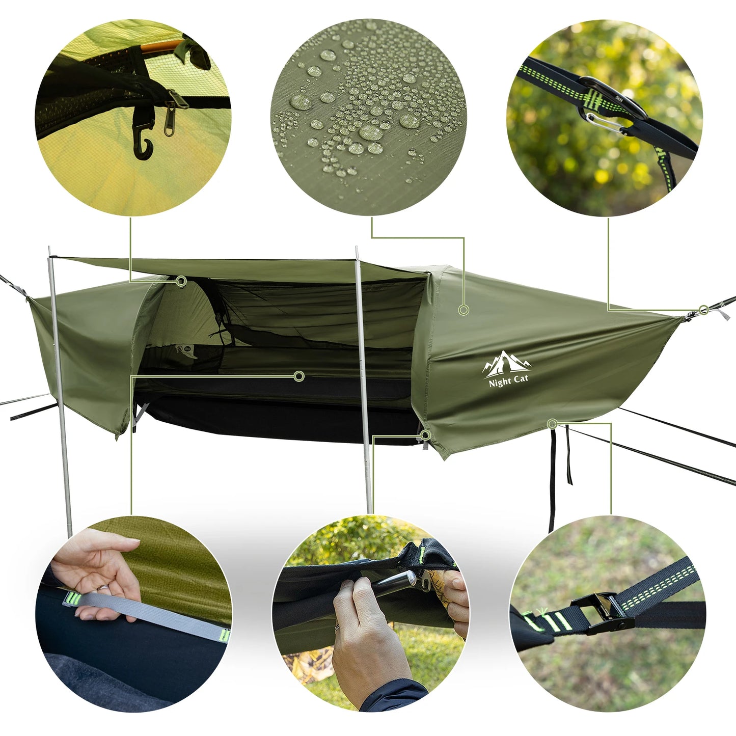Night Cat Hammock Tent With Mosquito Net Waterproof Rainfly And Storage