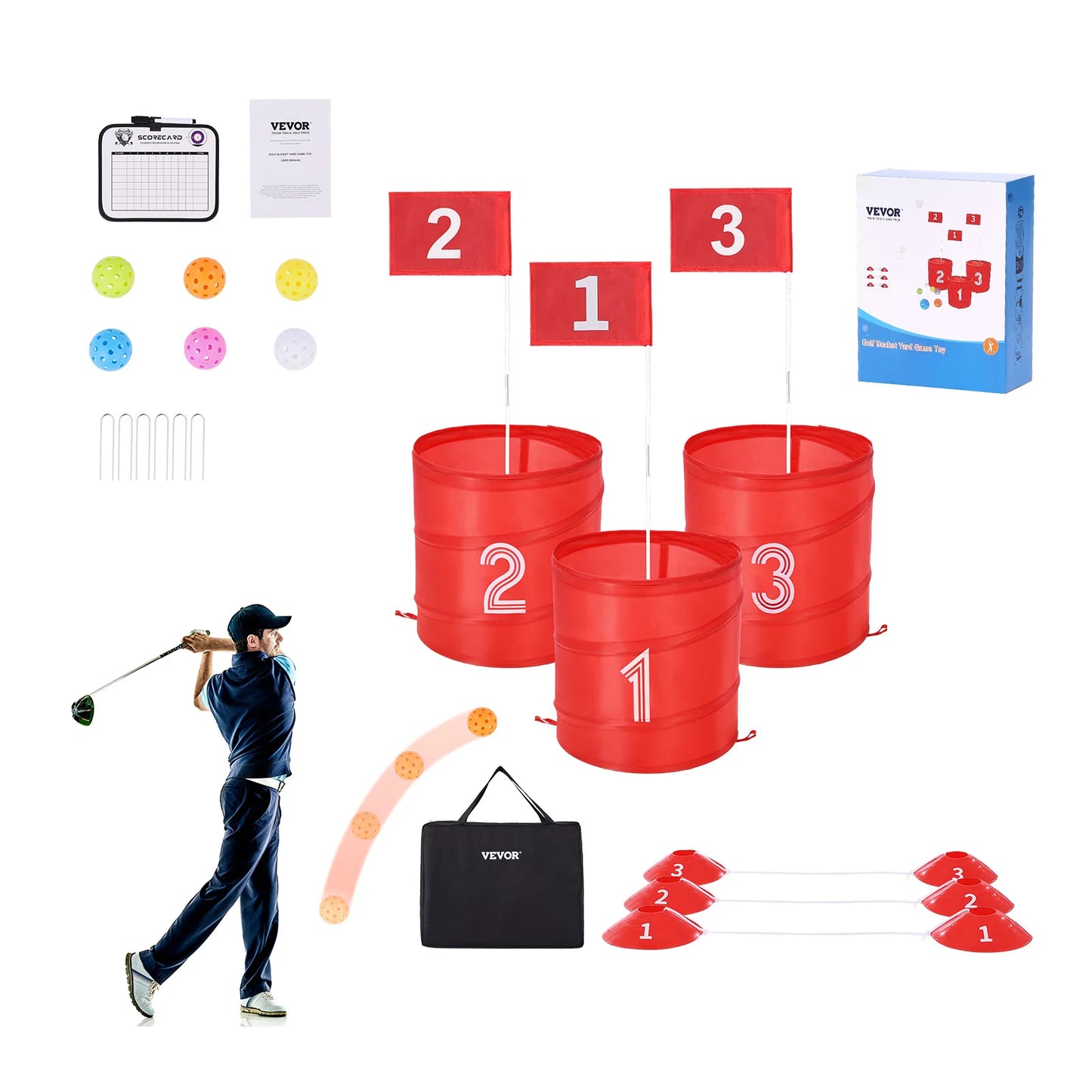 SucceBuy Portable Backyard Golf Game 3 Hole 6 Hole Set
