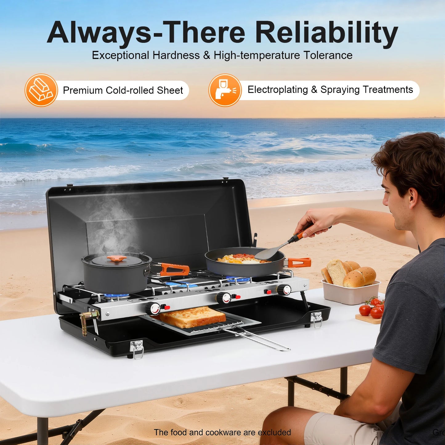 Portable 3 Burner Gas Camping Stove With Piezo Ignition