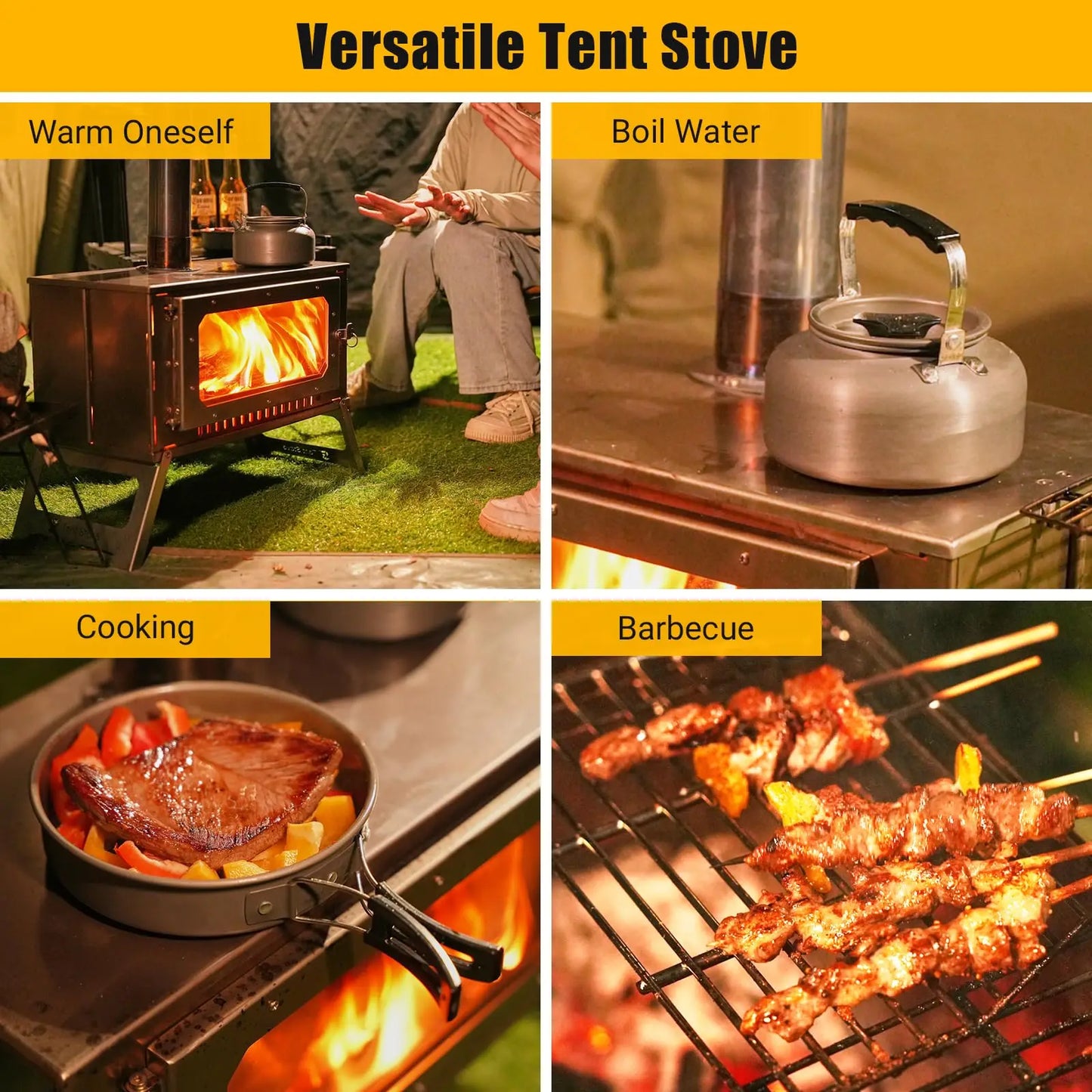 Portable Stainless Steel Hot Tent Stove With View Glass And Chimney Pipes