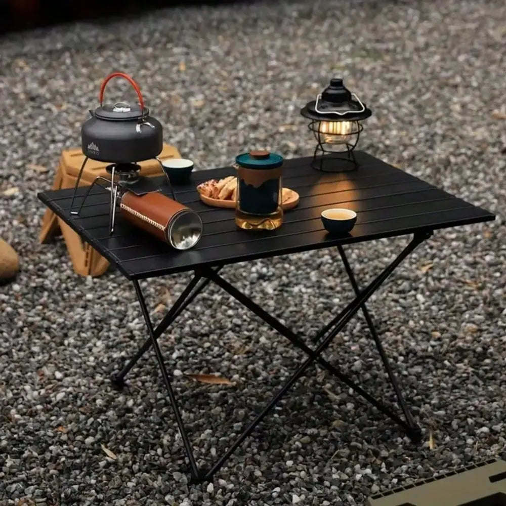 Outdoor Portable Folding Table 300lb Load With Aluminum Pedestal Base