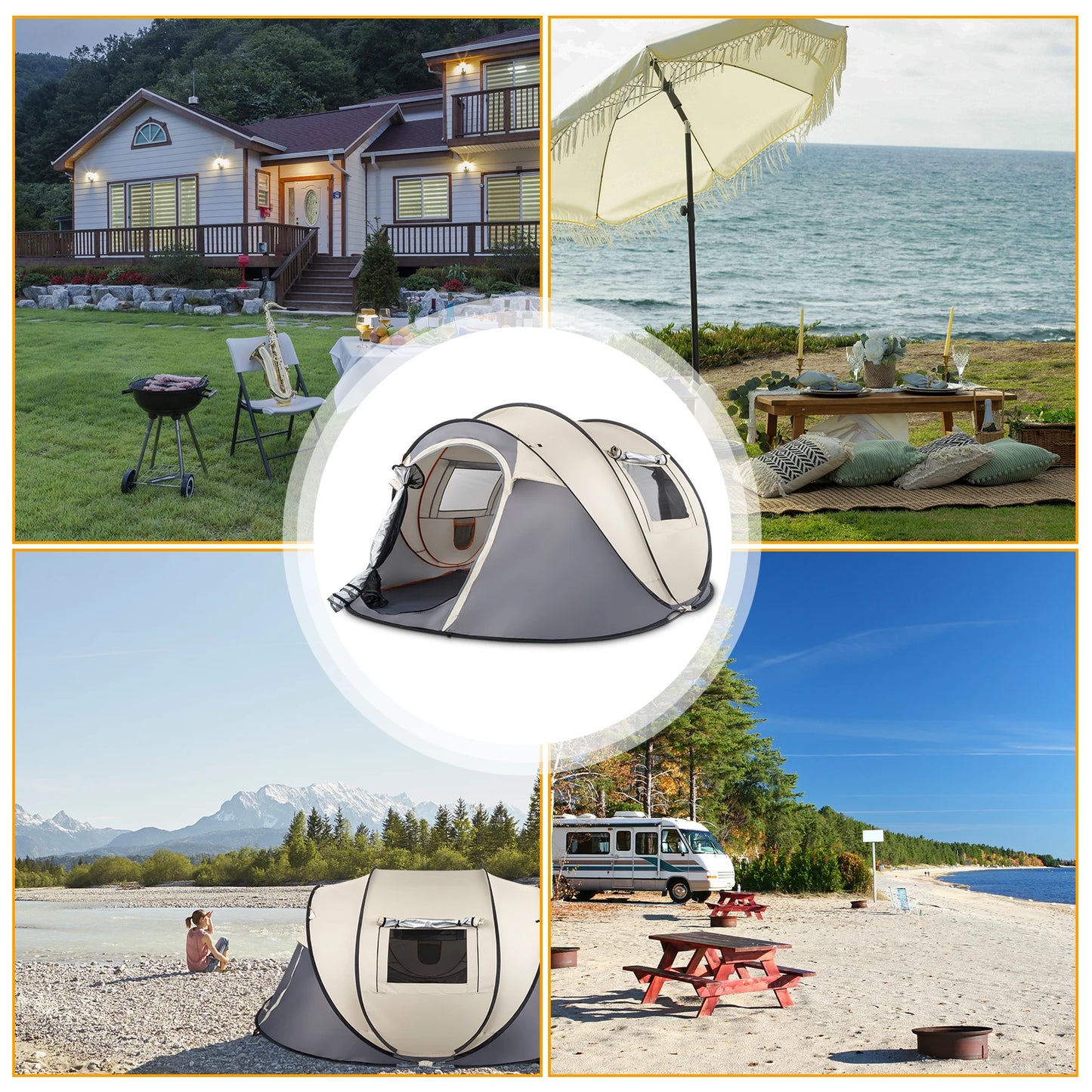 Pop Up Tent Instant Setup For Family Camping Portable Waterproof 190T Polyester