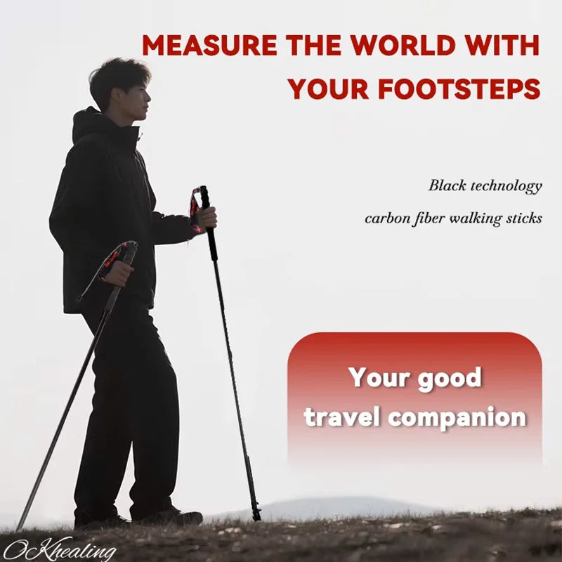 OKHEALING Ultra Light Foldable Carbon Fiber Trekking Poles For Hiking