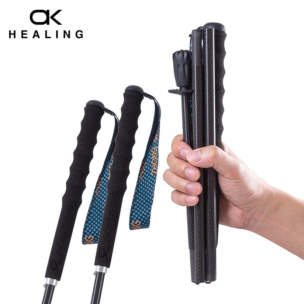 OKHEALING Carbon Fiber Trekking Poles Collapsible Telescopic Hiking Cane
