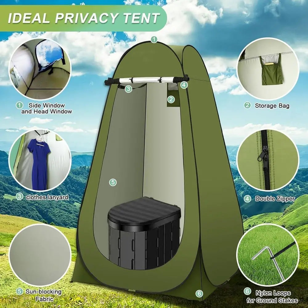 Compact Camping Toilet With Privacy Tent Washable Outdoor Shower Kit