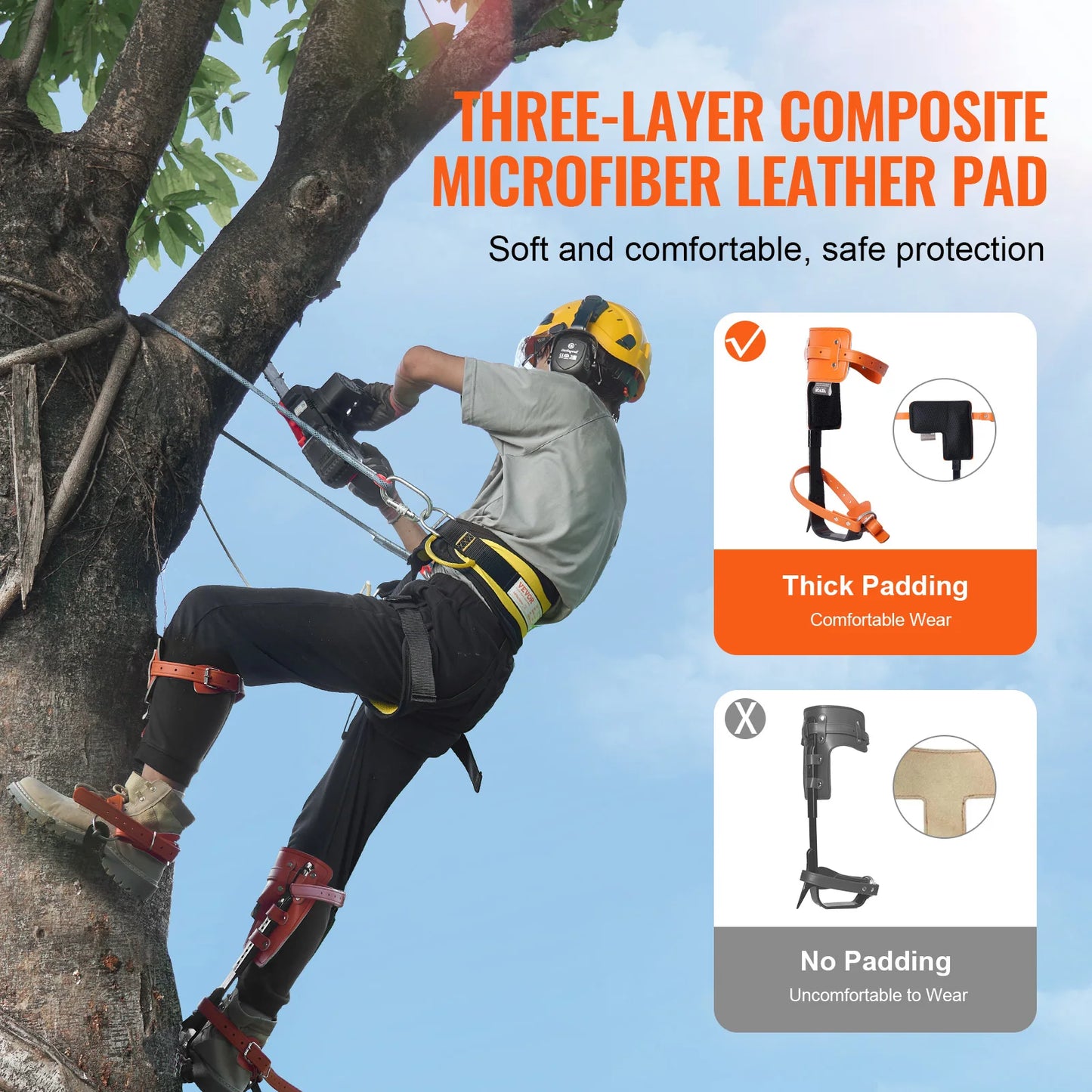 Tree Climbing Spikes Steel With Straps And Protectors 350 Lbs