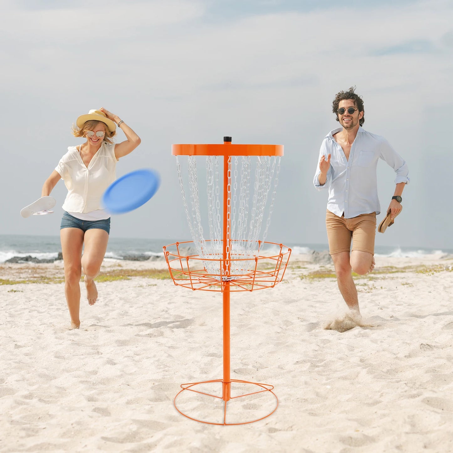 Disc Golf Basket Training Stand With 24 Chain Portable Target Outdoor