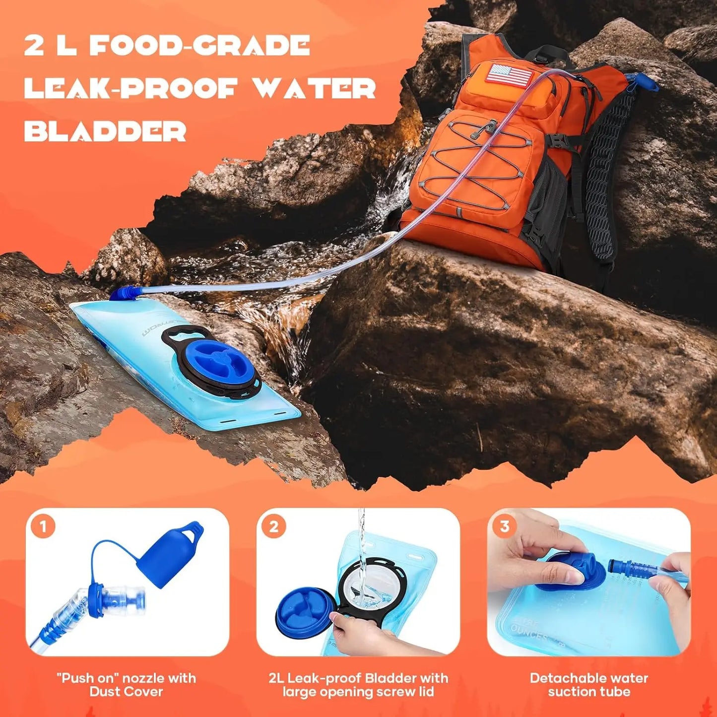 Hydration Hiking Backpack With Water Bladder And Insulated Bite Valve