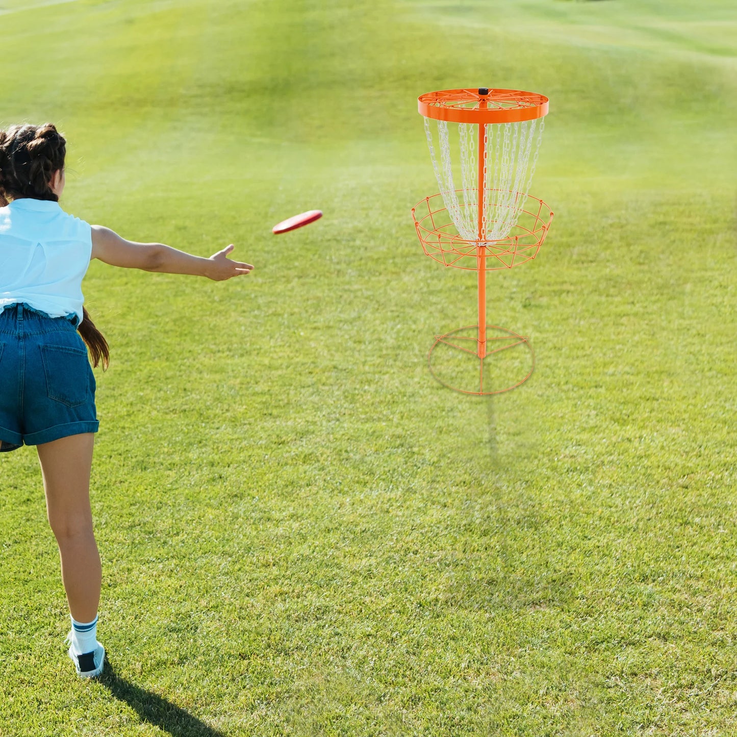 Disc Golf Training Basket With 24 Chain Portable Target For Outdoor Play