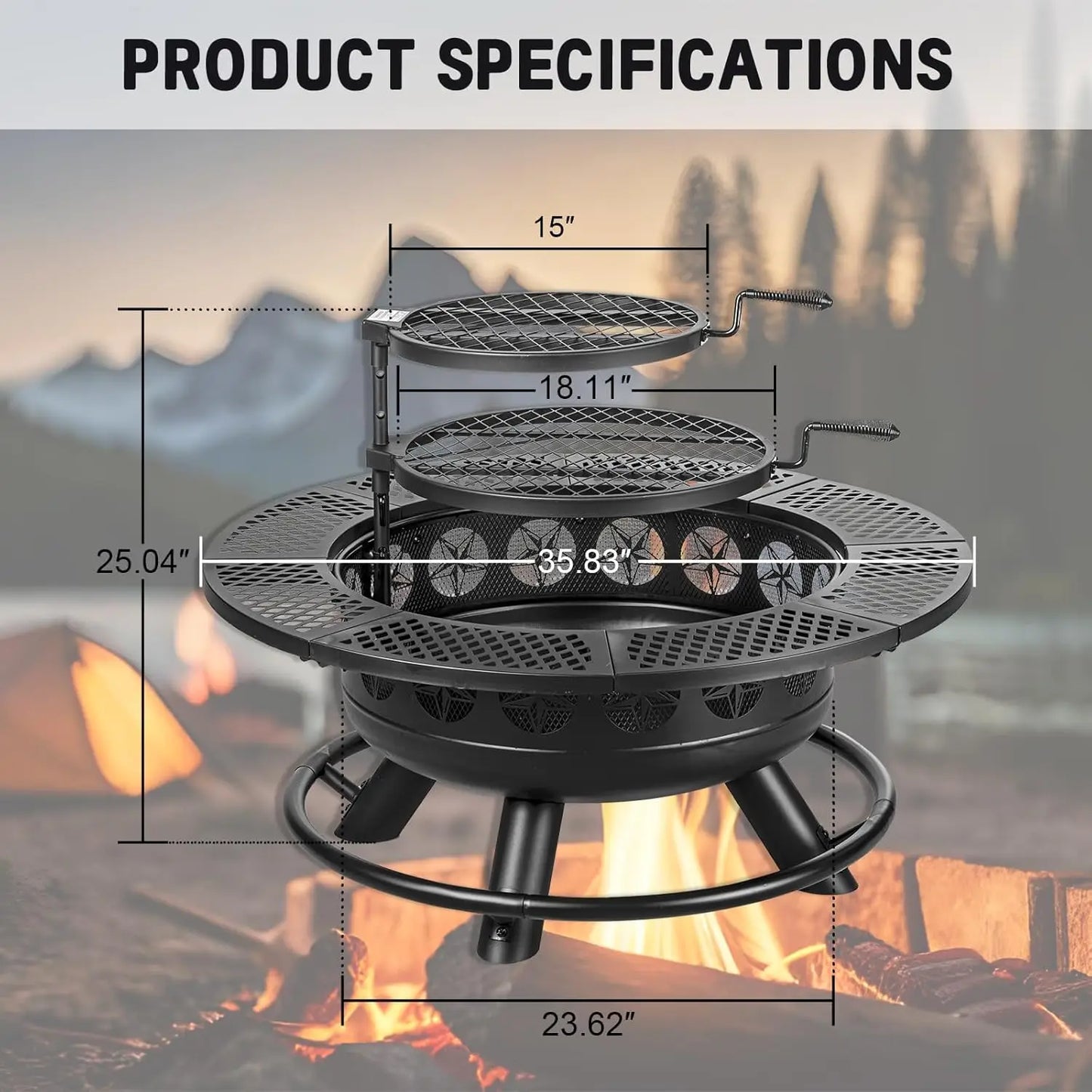Outdoor Wood Burning Fire Pit With Dual Cooking Grills