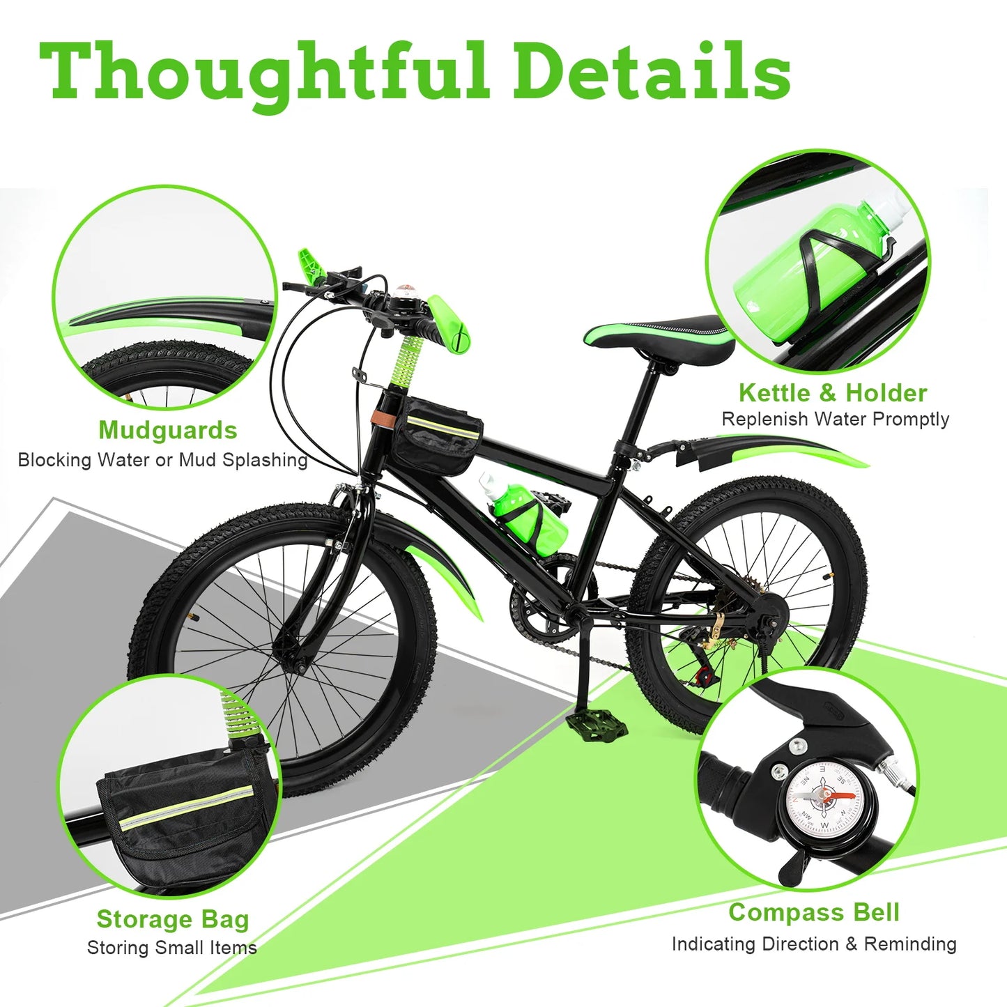 Kids Mountain Bike 7 Speed With Adjustable Seat And Mudguards