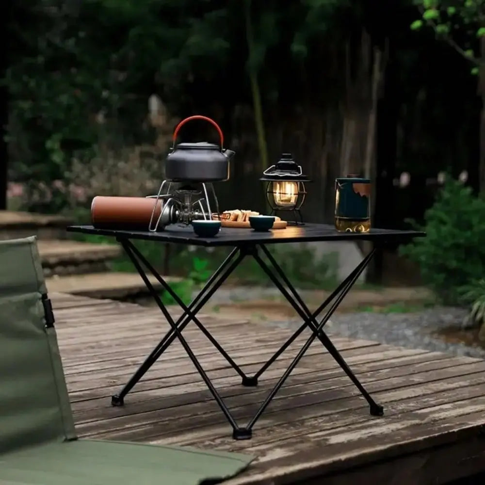 Outdoor Portable Folding Table 300lb Load With Aluminum Pedestal Base