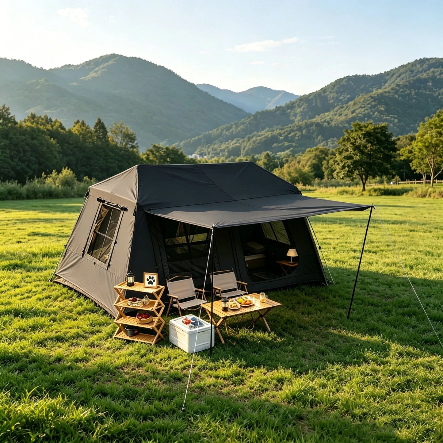 Fully Automatic Quick Set Family Camping Tent With Front Awning All Weather