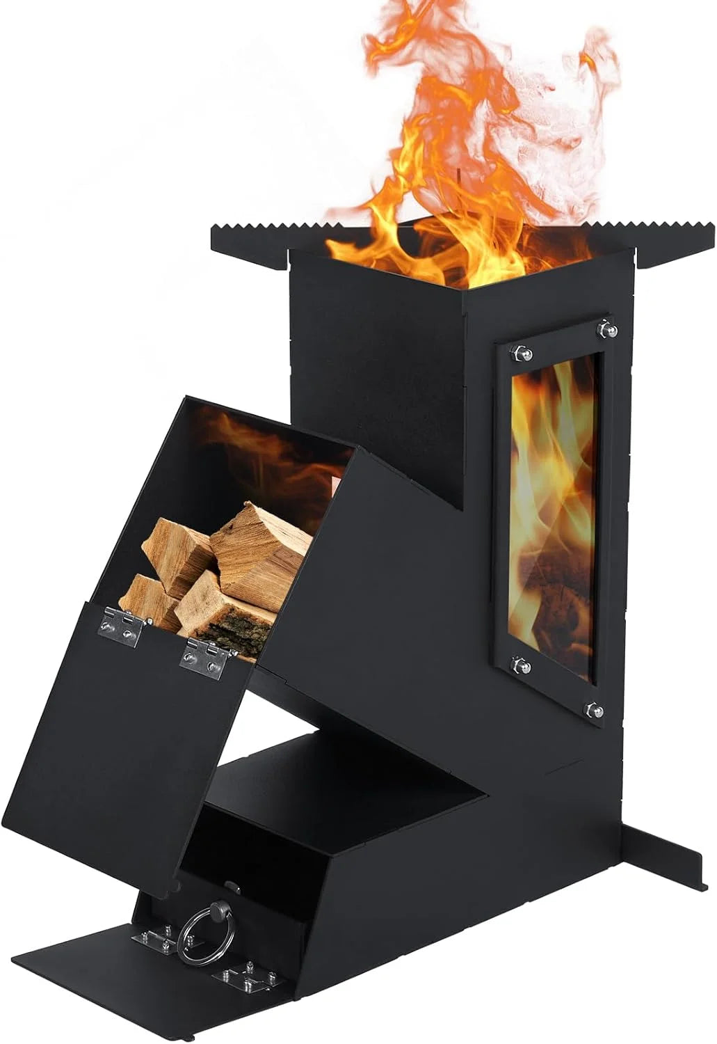 Portable Rocket Stove With Glass Door Outdoor Camping Grill Emergency