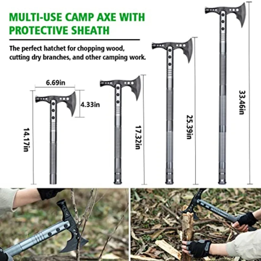Folding Tactical Shovel Hatchet Combo With Flashlight For Camping