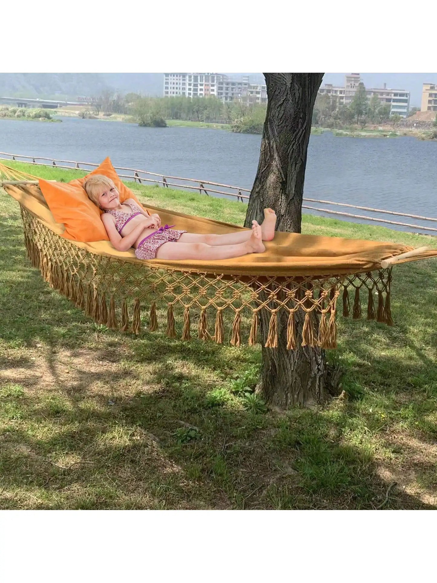 Portable Camping Hammock Canvas Swing 300LBS Weight Capacity With Ropes Carry Bag