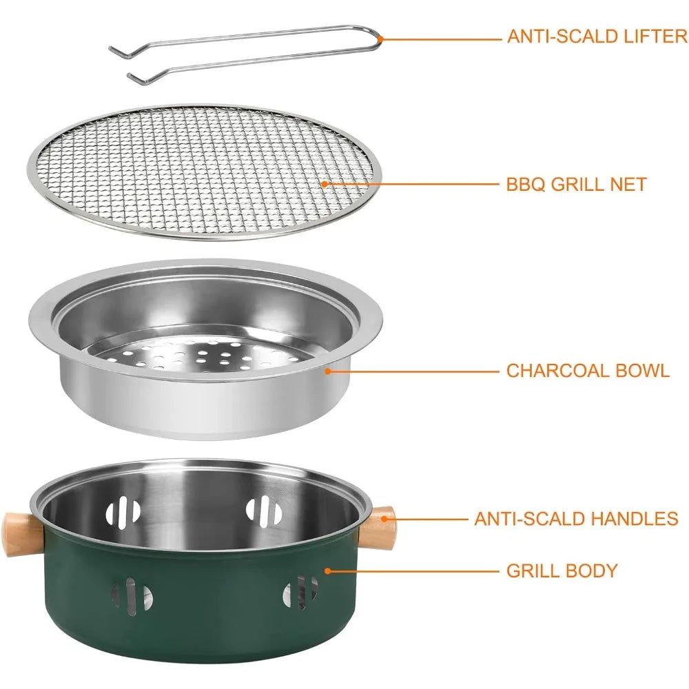 XIUWO Compact Round Charcoal Grill for Outdoor Picnics and Parties