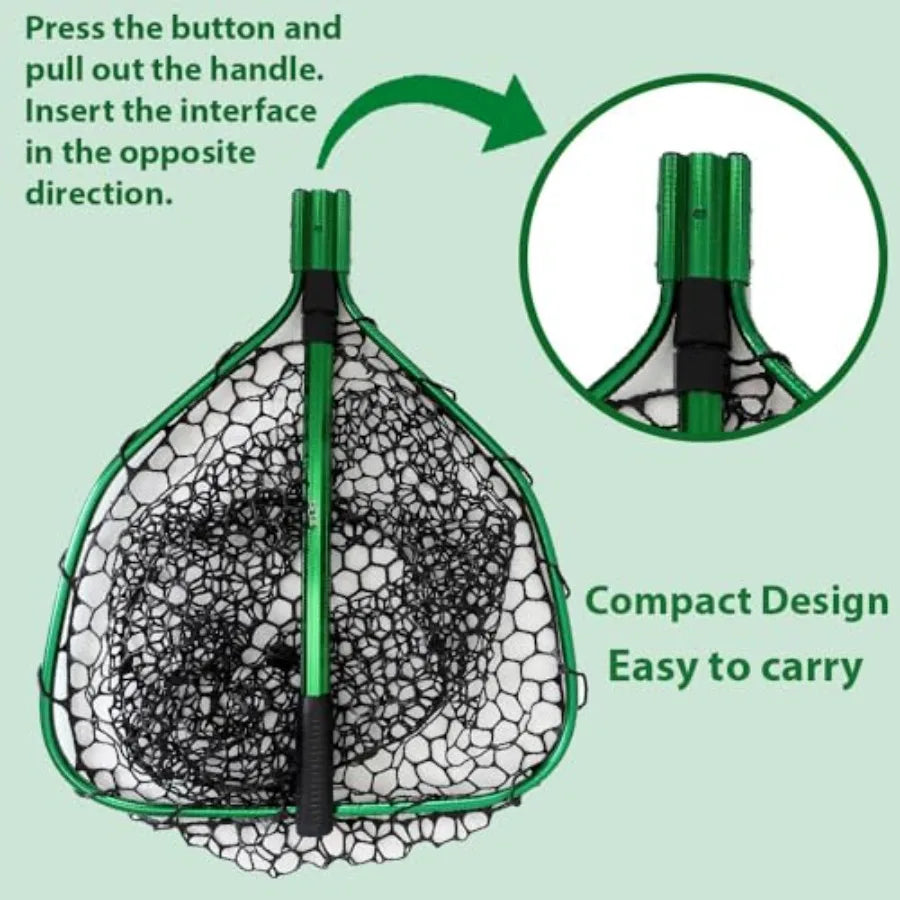 Telescopic Fishing Landing Net Silicone Rubber Mesh Large Hoop