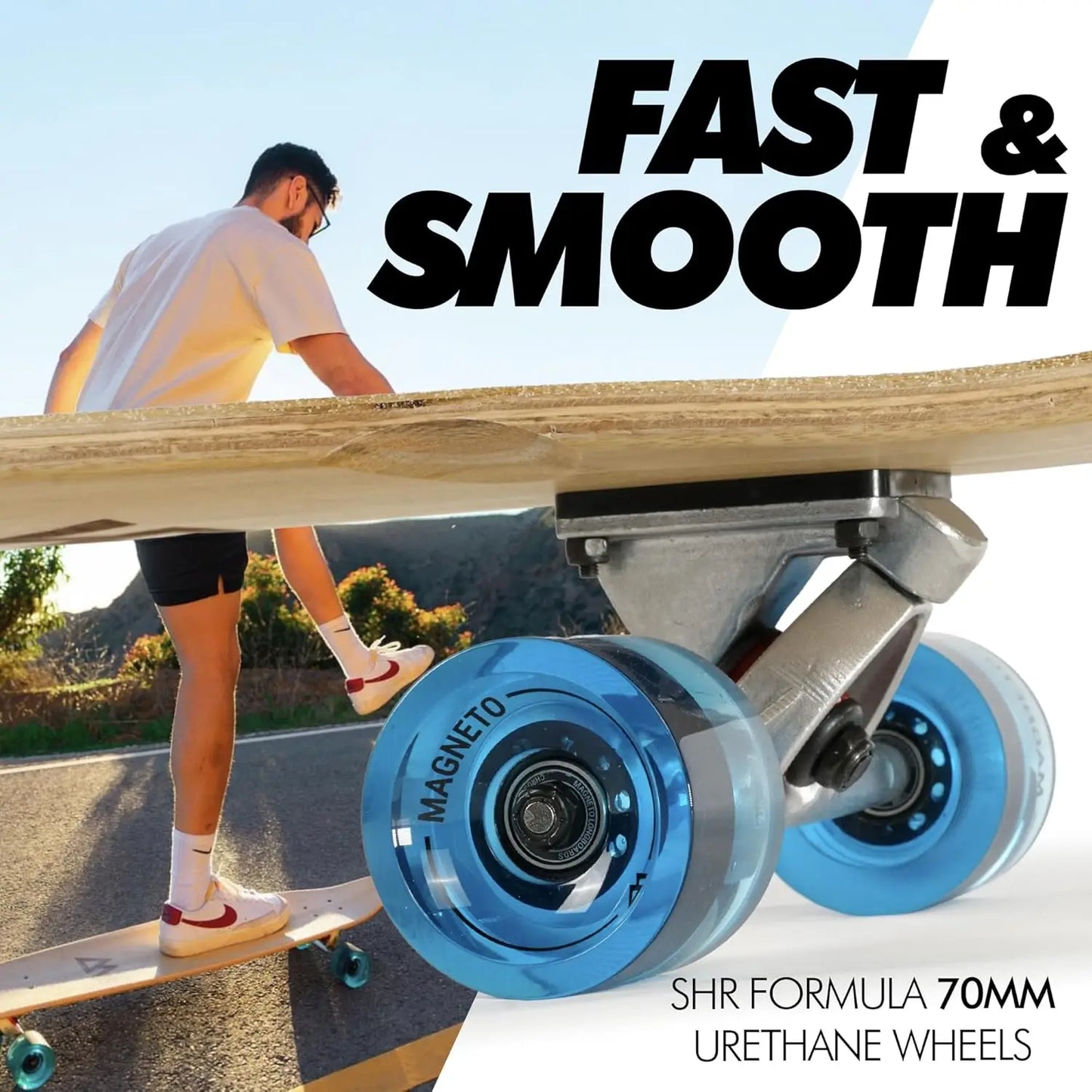 YTYIN Kicktail Cruiser Longboard Skateboard With Bamboo And Hard Maple Deck