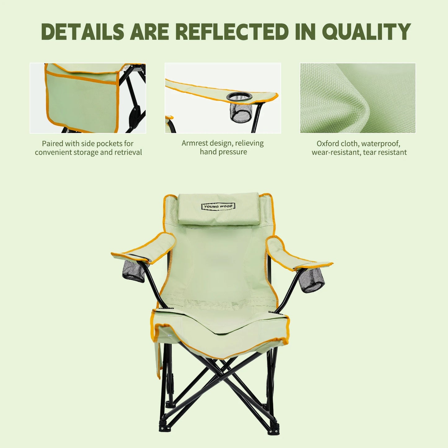 GERC Young Wood 2 In 1 Reclining Camping Chair Footrest