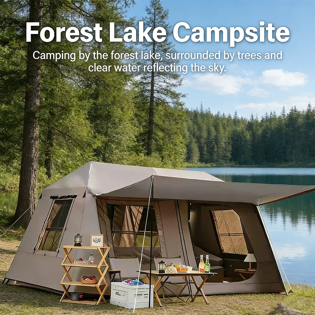 Fully Automatic Quick Set Family Camping Tent With Front Awning All Weather