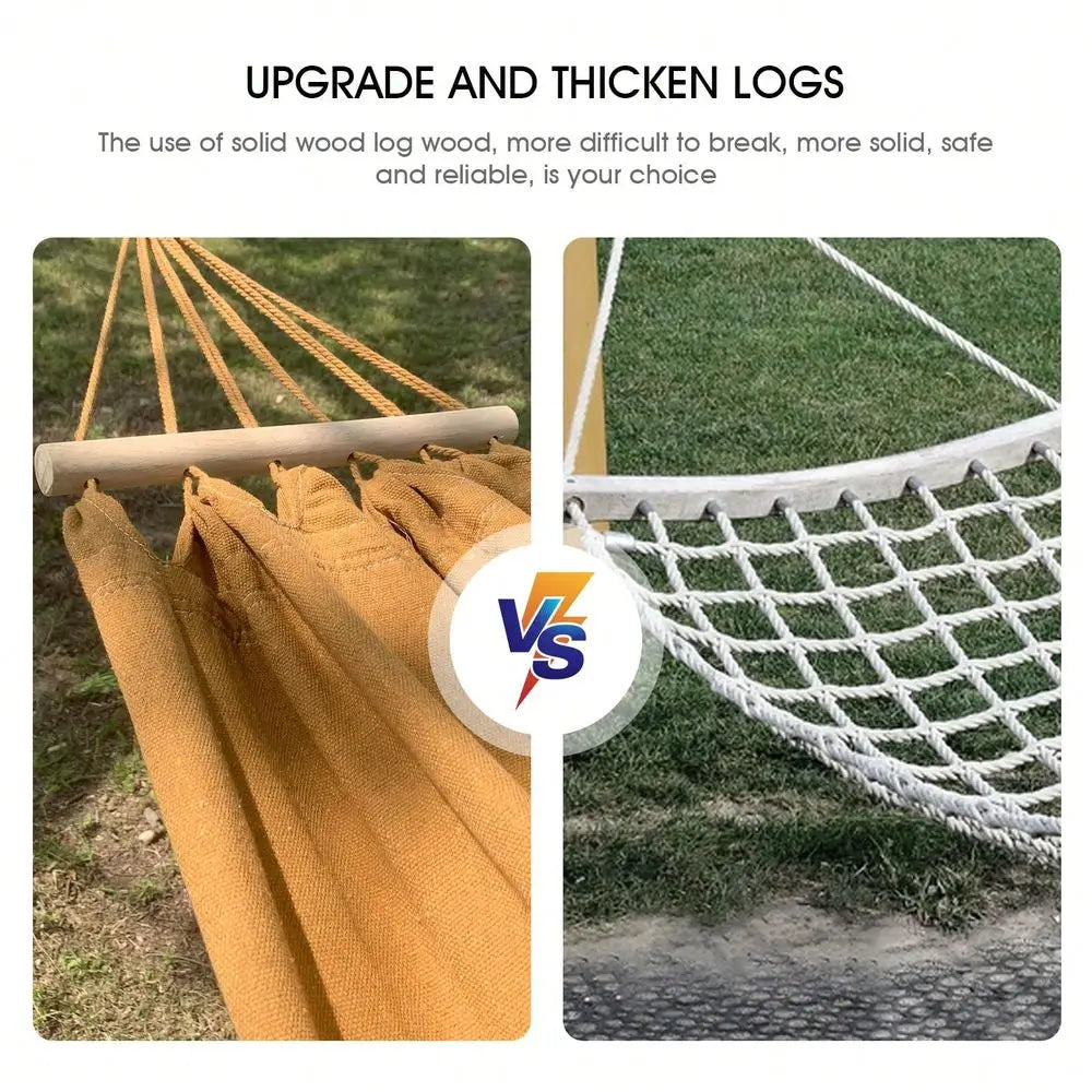 Portable Camping Hammock Canvas Swing 300LBS Weight Capacity With Ropes Carry Bag