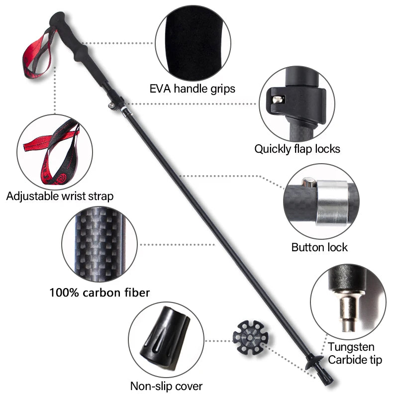 OKHEALING Ultralight Carbon Fiber Trekking Poles Folding
